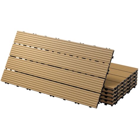 ECD Germany Dalles Terrasse Clipsables WPC 60x30 cm/12 pièces=2m² Teck Strié Aspect Bois Panneaux avec Système à Clic et Drainage Revêtement de Sol Carrelage Lames Patio Jardin Extérieur (1/5)