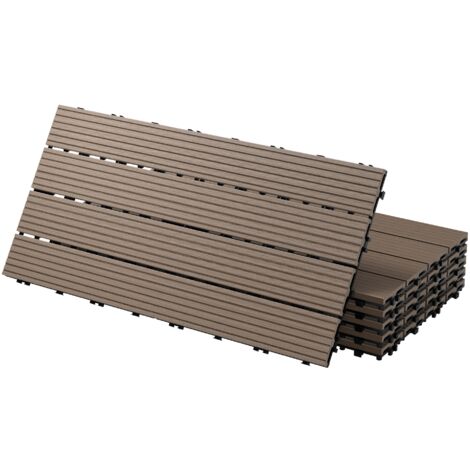 ECD Germany Dalles Terrasse Clipsables WPC 60x30 cm/30 pièces=5m² Marron Foncé Strié Aspect Bois Panneaux avec Système à Clic et Drainage Revêtement de Sol Carrelage Lames Patio Jardin Extérieur (1/5)
