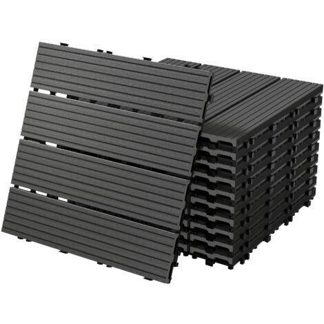 ECD Germany Dalles Terrasse Clipsables WPC 30x30 cm/33 pièces=3m² Anthracite Strié Aspect Bois Carreaux avec Système à Clic et Drainage Revêtement de Sol Carrelage Lames Patio Jardin Extérieur (1/5)