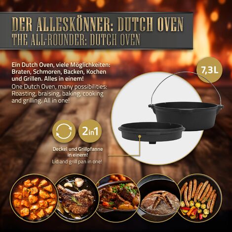 BBQBOSS Plaque de Gril de Barbecue en Fonte, Ø 32 cm, avec 2 Poignées, Poêle  Griller