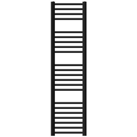 LuxeBath Radiateur de Salle de Bain Design Sahara, 300 x 1400 mm, Noir Mat, Forme Droite avec Connexion Latérale, Chauffe Porte Serviettes avec Kit de Montage Mural, pour le Fonctionnement Électrique