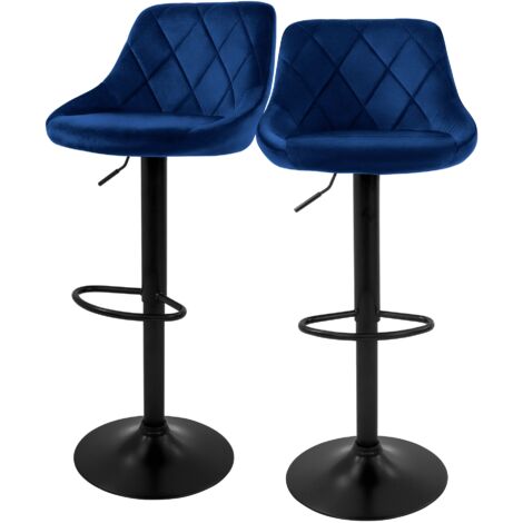 Ml-Design – Lot de 2 tabourets de bar réglables en velours bleu – Hauteur 62-82 cm – Dossier et repose-pieds – Pivotant 360° – Design moderne (1/5)