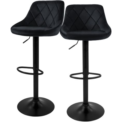 Lot De 4 Tabourets De Bar En Velours Noir - Dossier, Repose-pieds, Hauteur Réglable 59-79 Cm, Pivotant 360° - 8