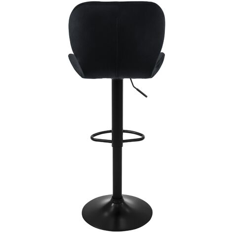Lot De 4 Tabourets De Bar En Velours Noir - Dossier, Repose-pieds, Hauteur Réglable 59-79 Cm, Pivotant 360°