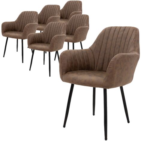 Lot De 6 Chaises ML DESIGN – Salle à Manger, Marron, Accoudoirs, Simili Et Acier