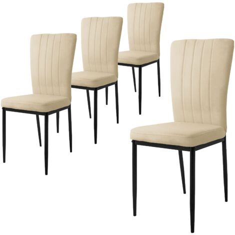Ml-Design – Lot de 4 chaises de salle à manger en velours beige – Dossier ergonomique – Assise rembourrée – Pieds en métal – Hauteur d'assise 48 cm (1/5)