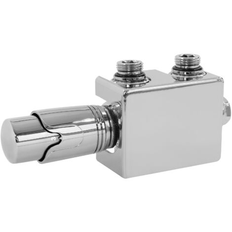 LuxeBath Set de Raccordement Thermostatique Chromé Multiblock Universel Forme d'Angle et Passage pour Radiateur Salle de Bain avec Raccord Central au Bas Compatible Chauffage à Eau Design Élégant (1/4)