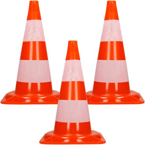 ECD Germany 3x Cônes Signalisation Pylône, 47cm, PVC solide, Orange/Blanc, Triangle de Circulation, Marqueur Attention Sécurité, avec 2 Bandes Réfléchissantes, Pylone Cône Avertissement de Parking