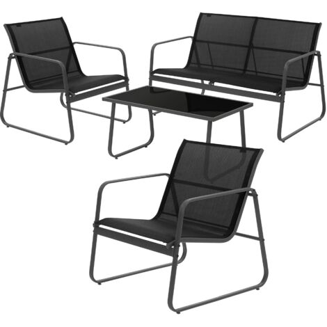 SPRINGOS Ensemble Jardin 2 Chaises + 1 Table - Plateau Verre - Métal Et Textilène - Noir