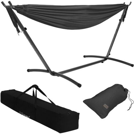 ML-Design Hamac Double avec Support Réglable, Acier, Gris Foncé, Place pour 2 Personnes, Intérieur/Extérieur, Chaise Hamac XXL, avec Sac Pratique/Sac de Transport Portable, pour Jardin Camping Balcon (1/5)