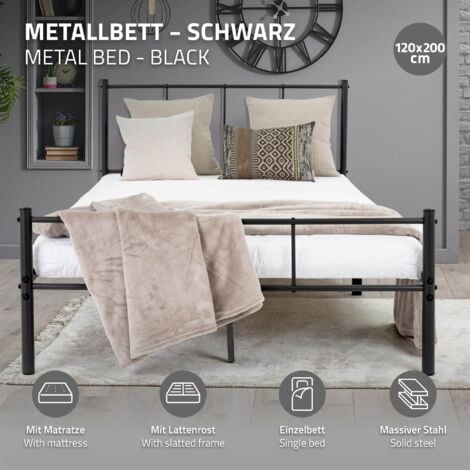 ML-Design Cadre de Lit Noir 200X120 cm avec Matelas H:16cm, Sommier à ...