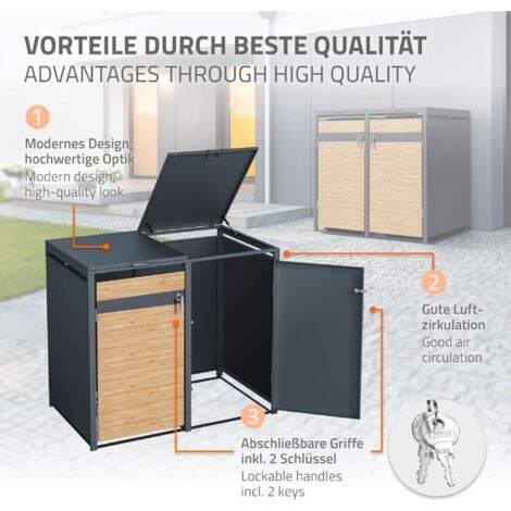 ML-Design Box Pou 4 Poubelles, Jusqu'u00e0 240L, 264x80x116,3 Cm