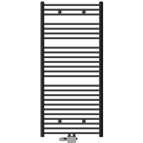 ECD Germany Radiateur 750x1500mm Anthracite Courbé Raccord Central au Bas avec Garniture de Raccordement Universel Forme d'Angle et de Passage + Thermostat, Sèche-Serviettes avec Kit de Montage Mural (1/5)