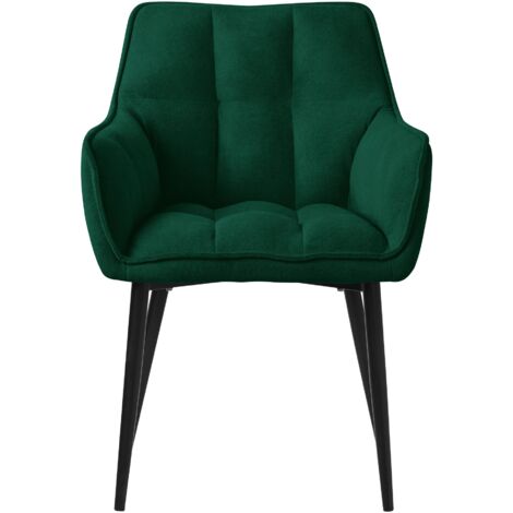 Chaise De Salle à Manger Rembourrée Maryam - Dossier Ergonomique, Cadre Métal Noir (150 Kg) - Revêtement Velours Vert, Entretien Facile, Patins Protecteurs