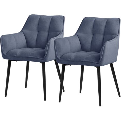 ML-Design Lot de 2 Chaise de Salle à Manger en Tissu Éponge, Bleu, Chaise Cuisine avec Assise Rembourrée Épaisse et Pieds Métalliques Noir, Dossier et Accoudoirs, Fauteuil Ergonomique, Design Élégant (1/5)