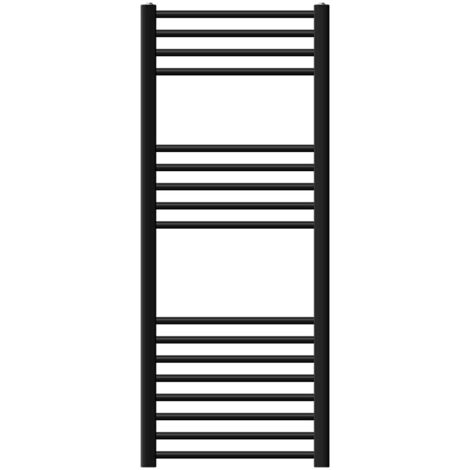 LuxeBath Radiateur de Salle de Bain Design Sahara, 500x1200 mm, Noir Mat, Forme Courbé avec Connexion Latérale, Chauffe Porte Serviettes avec Kit de Montage Mural, pour le Fonctionnement Électrique (1/5)