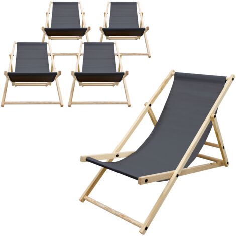 ECD Germany Lot de 5 Chaises Longues Pliantes en Bois Chiliennes, Anthracite, Dossier Réglable, 3 Positions de Couchage, jusqu'à 120kg, Bain de Soleil en Tissu pour la Plage Jardin Terrasse Camping (1/5)