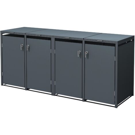 ML-Design Abri de Poubelle, pour 4 Conteneurs à Ordures, 240L, 264x80x116,3 cm, Acier, Anthracite, Conteneur avec Couvercle Rabattable, 4x Portes à Poignées, Cache Poubelle, Résistant aux Intempéries (1/5)