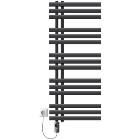 LuxeBath Radiateur Électrique pour Salle de Bain Iron EM, 500x1200mm Anthracite + Résistance 1200W, Thermostat Affichage Numérique, Porte-Serviettes Mural à Cartouche Chauffante, Radiateur à Panneaux (1/5)