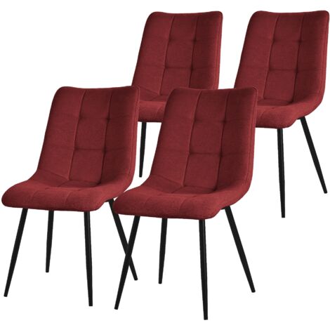 ML-Design Set de 4 Chaises de Salle à Manger Rouge, avec Revêtement en Tissu Polyester et Pieds Métalliques Noirs, Chaises de Cuisine avec Dossier, Chaises Rembourrées pour Salon Bureau, Kit Montage (1/5)