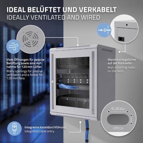 Rack Serveur Mural 22U - Armoire Verrouillable 600mm De Profondeur - Pour équipement Réseau