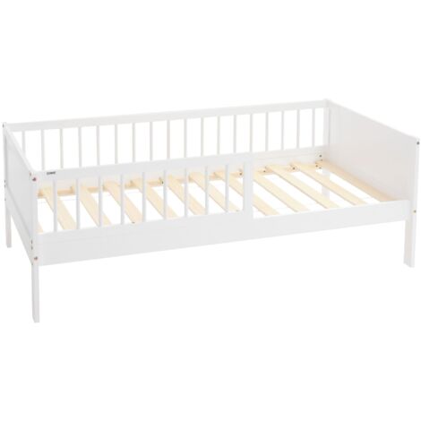 ML-Design Lit d'enfant Simple 80x160 cm, Blanc, en Bois de Pin, avec Sommier à Lattes et Protection contre les Chutes, Livré sans Matelas, Cadre de Lit pour Garçons & Filles, Matériel de Montage (1/5)