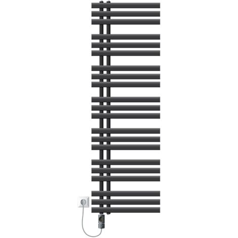 LuxeBath Radiateur Électrique pour Salle de Bain Iron EM, 500x1600 mm Anthracite + Résistance 1200W, Thermostat Affichage Numérique, Porte-Serviettes Mural à Cartouche Chauffante, Radiateur à Panneaux (1/5)