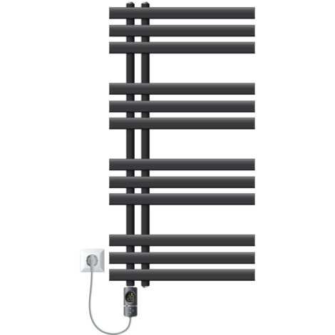 LuxeBath Radiateur Électrique pour Salle de Bain Iron EM, 500 x 1000 mm Anthracite, avec Résistance 600W, Thermostat Affichage Numérique, Porte-Serviettes à Cartouche Chauffante, Radiateur à Panneaux (1/5)