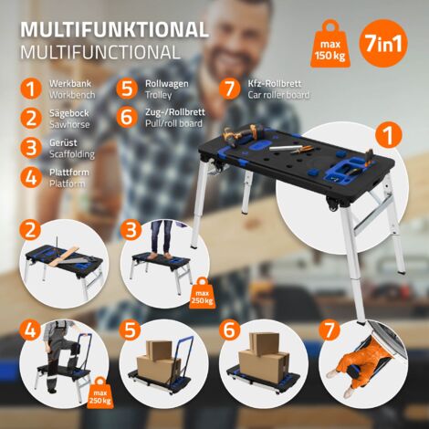 Table Target Ecd ECD Germany Établi Multifonctionnel Pliable 7 en 1, 109x55 cm, Charge ...