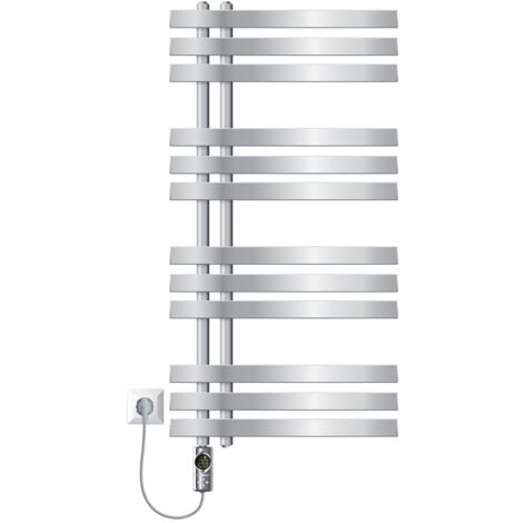 LuxeBath Radiateur Électrique pour Salle de Bain Iron EM, 500x1000mm Chrome, avec Résistance 600W, Thermostat Affichage Numérique, Porte-Serviettes à Cartouche Chauffante, Radiateur à Panneaux (1/5)