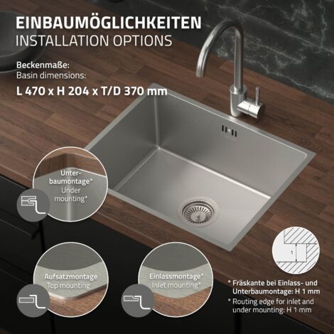 Petit évier de cuisine rectangulaire en acier inoxydable avec sortie d'égout de 40 mm, lavabo intégré pour bateau, yacht (acier inoxydable Petit évier de cuisine rectangulaire en acier inoxydable avec sortie d'égout de 40 mm, lavabo intégré pour bateau, yacht (acier inoxydable