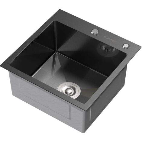 ML-Design Évier de Cuisine, 45x45 cm, en Acier Inoxydable, Anthracite Rectangulaire, Évier à Encastrer avec 2 Trous, 1 Cuve Petite avec Vidage et Trop Plein, Cuve Simple avec Siphon, Lavabo Domestique (1/5)