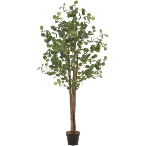 ML-Design Eucalyptus Artificiel 180 cm Décoratif, Plante Verte Grande avec Tronc en Bois Naturel, Fausse Plante en Pot, Déco Aspect Naturel, Arbre pour Intérieur/Extérieur Chambre Balcon Salon Bureau (1/5)