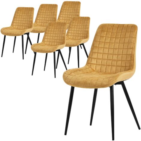 ML-Design Lot de 6 Chaises de Salle à Manger, Jaune Moutarde, Assise en Velours avec Pieds Métalliques Noir, Chaises de Cuisine avec Dossier, Chaises Rembourrées pour Salon Bureau, Fauteuils Tapissés (1/5)