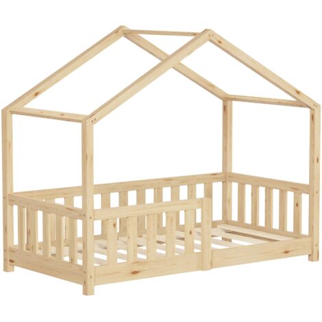 Lit Superposé Lit Cabane Enfant 90 X 200 Cm Avec Toboggan, échelle Inclinée Et Protection Antichute Blanc Et Naturel 91770317