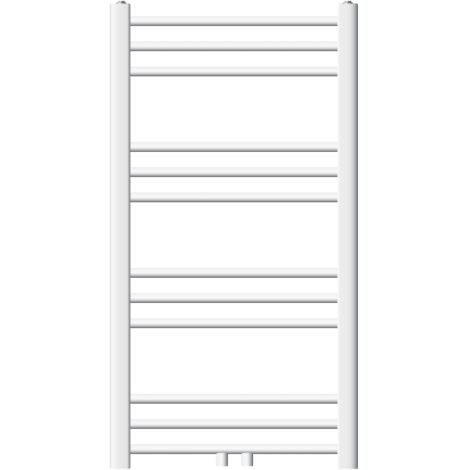 Luxebath – Sèche-serviette eau chaude 500 x 800 mm – Blanc – Connexion centrale – Profil D – Puissance 378W – Kit de montage mural inclus (1/5)