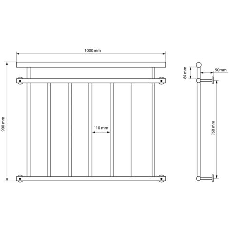 ECD Germany Garde-corps Balcon Français - 90 x 100 cm - avec 7 Barres Transversales - Appui Rambarde Balustrade Grille de Sécurité Balcon en Acier Inoxydable