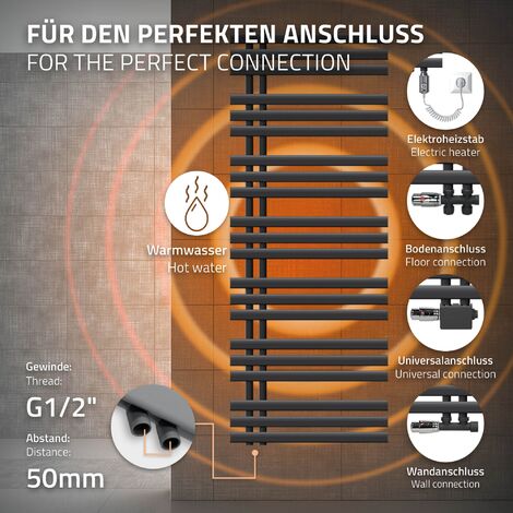ECD Germany Iron EM Design Radiateur Sèche-Serviettes - 600 x 1600 mm -  Anthracite - Connexion Latéral - avec