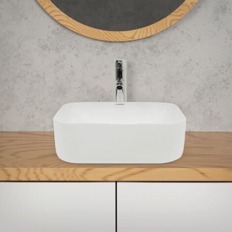 ECD Germany Lavabo de Salle de Bain, 390x390x140 mm, Angulaire, en Céramique, Blanc, Vasque à Poser Évier Lave-Mains pour Toilette, sans Kit de Vidange, Cuvette de Lavage, Design Moderne Minimaliste
