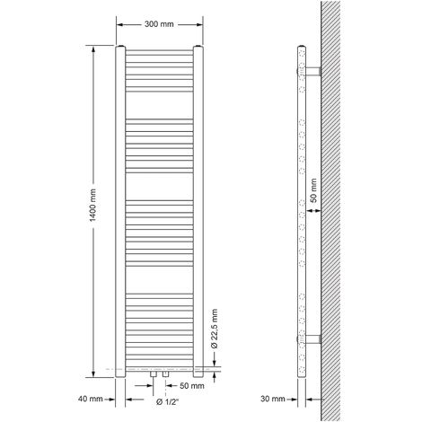 ECD Germany Iron EM Design Radiateur Sèche-Serviettes - 600 x 1600 mm -  Anthracite - Connexion Latéral - avec