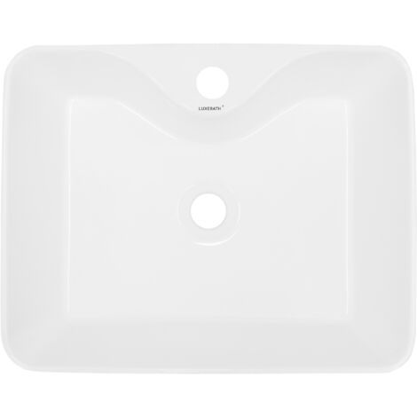 ECD Germany Lavabo Salle de Bain -  Ø 480 x 380 x 140 mm - en Céramique - Carré - Blanc - Lave-Mains Évier - Lavabo Vasque à Poser sur Meuble - Design Moderne - Sans Kit de vidange