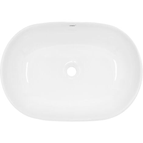 ECD Germany Lavabo Salle de Bain - 600 x 420 x 145mm - en Céramique - Ovale - Blanc - Lave-Mains Évier - Lavabo Vasque à Poser sur Meuble - Design Moderne - Sans Kit de vidange