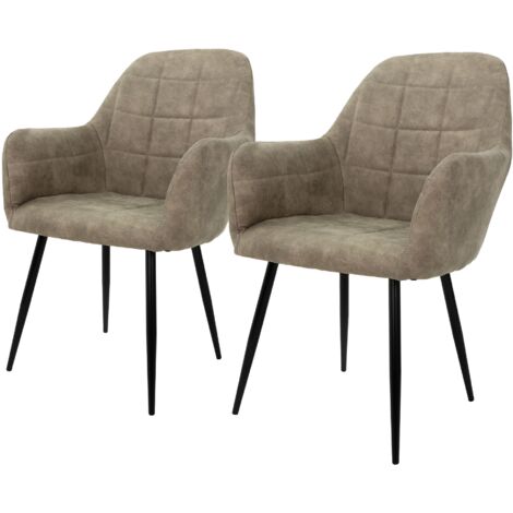 Ecd Germany – Lot de 2 chaises de salle à manger avec accoudoirs – Revêtement simili vert olive – Pieds en métal noir – Hauteur d'assise 45 cm (1/5)