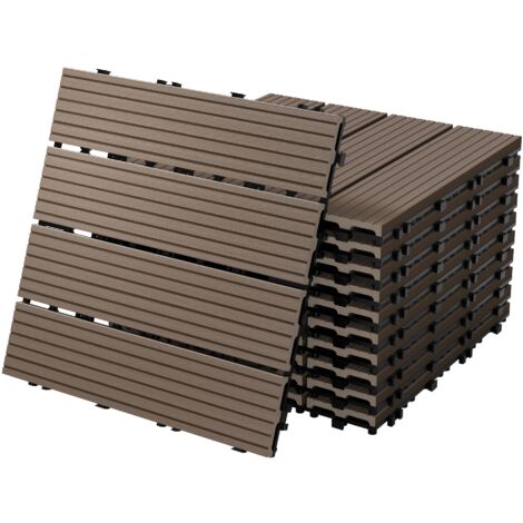 ECD Germany Dalles Terrasse Clipsables WPC 30x30 cm/11 pièces=1m² Marron Foncé Strié Aspect Bois Carreaux avec Système à Clic et Drainage Revêtement de Sol Carrelage Lames Patio Jardin Extérieur (1/5)