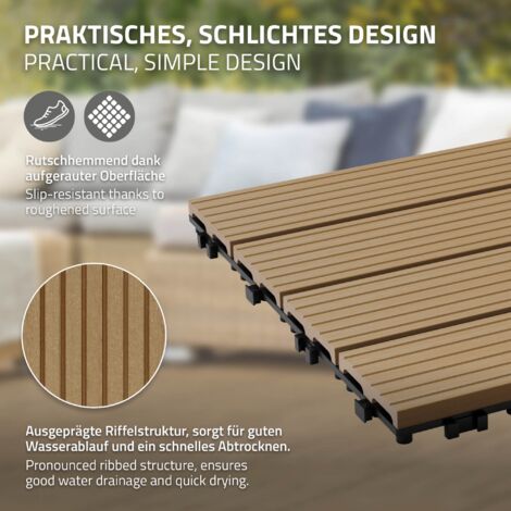 36 Lames De Terrasse Bois Emboîtables 12x12 Pouces – Bois Composite Aspect Bois Clair, Pose Facile DIY