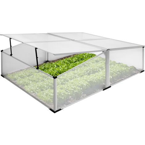 Mini serre de jardin sans fond à 4 trappes polycarbonate aluminium 100x120x40 cm