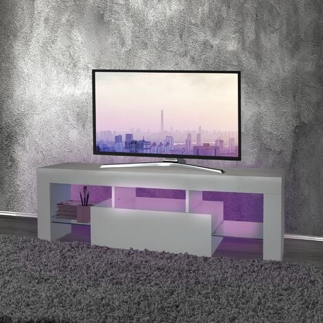Meuble TV LOWBOARD D 140 cm Meuble TV suspendu Couleur wotan / Blanc  brillant Éclairage LED Meuble de salon moderne avec éclairage LED :  : Cuisine et Maison