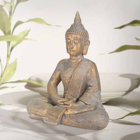 ECD Germany Statue de Bouddha Assise 48 cm en Pierre Artificielle Polyrésine Aspect Bronze Sculpture Décoration de Jardin Feng Shui Yoga Figurine Statuette Siddharta Asie Objet Décoratif Maison