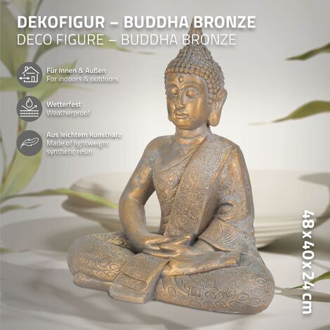 ECD Germany Statue de Bouddha Assise 48 cm en Pierre Artificielle Polyrésine Aspect Bronze Sculpture Décoration de Jardin Feng Shui Yoga Figurine Statuette Siddharta Asie Objet Décoratif Maison