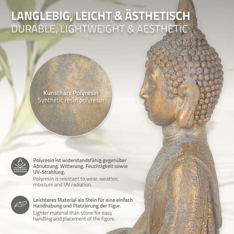 ECD Germany Statue de Bouddha Assise 48 cm en Pierre Artificielle Polyrésine Aspect Bronze Sculpture Décoration de Jardin Feng Shui Yoga Figurine Statuette Siddharta Asie Objet Décoratif Maison